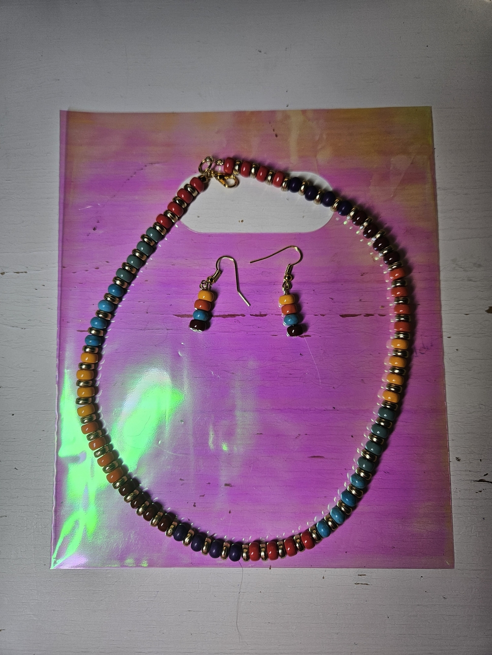 Handmade Multicolor Beaded Necklace and Earring Set